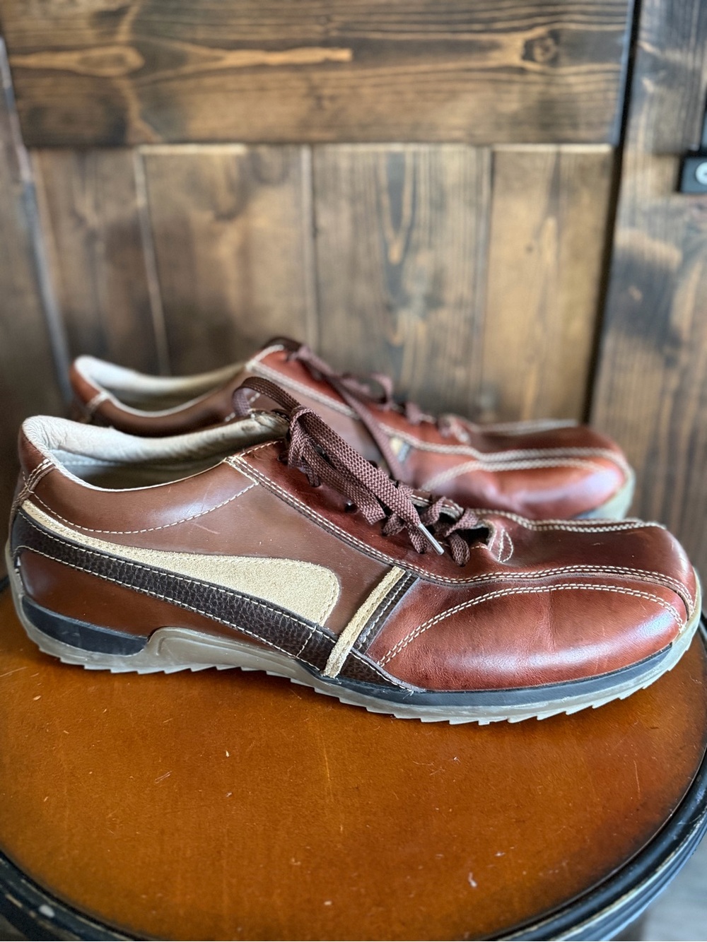 Steve Madden Brown and Tan Leather Lace-Up Sneakers